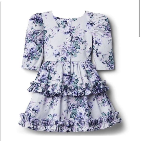 Janie and Jack Floral Puff Sleeve Ruffle Dress 3 Roses - Picture 2 of 6